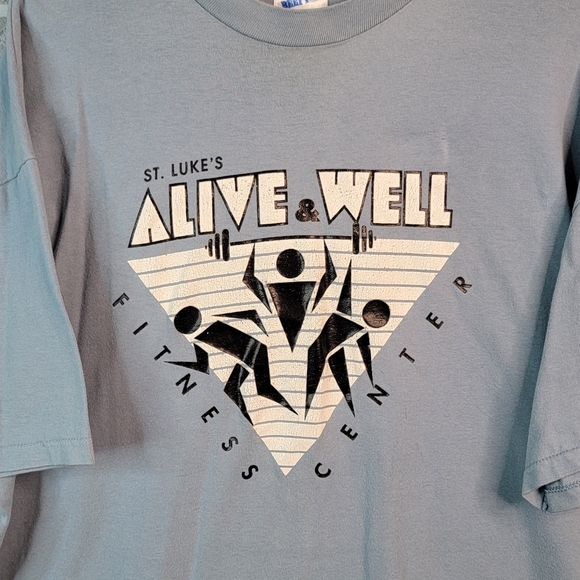 St. Lukes Alive & Well Fitness Center Vintage Single Stitched Tee 90's Men's XXL - Picture 2 of 10